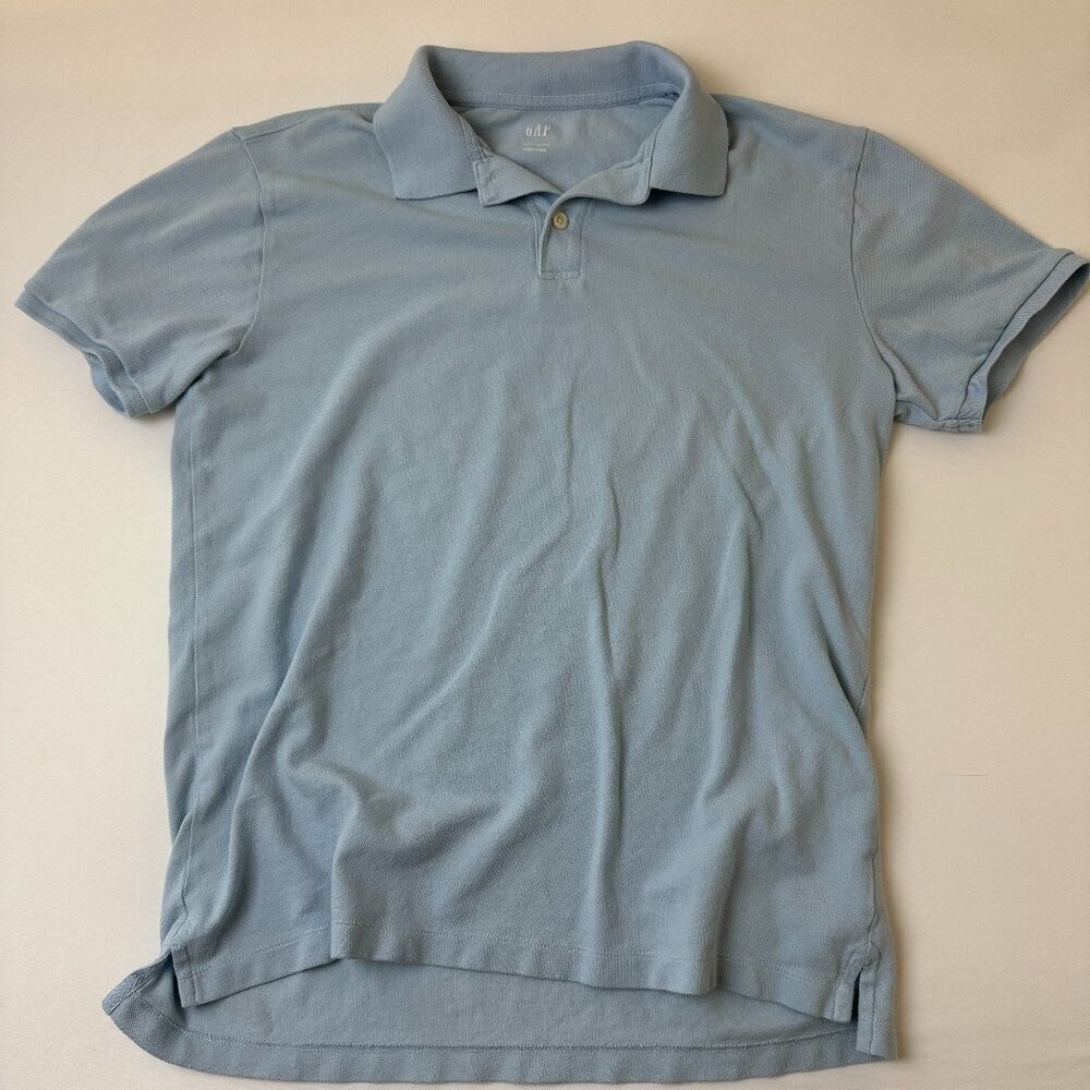 GAP Polo Shirt Mens Medium Blue Stretch Pique Classic Fit Casual Golf Top